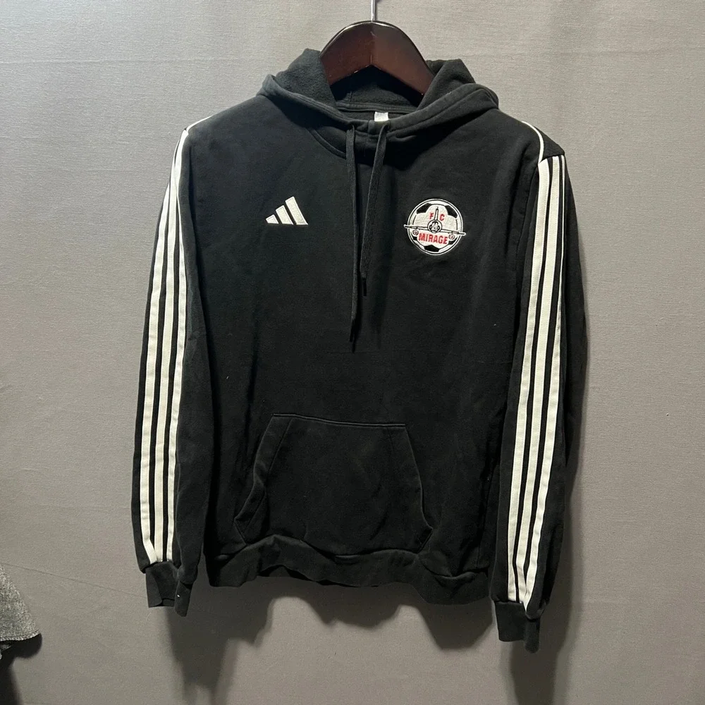 Adidas FC Mirage Soccer Hoodie Mens Medium Black 3-Stripe Pullover Sweatshirt